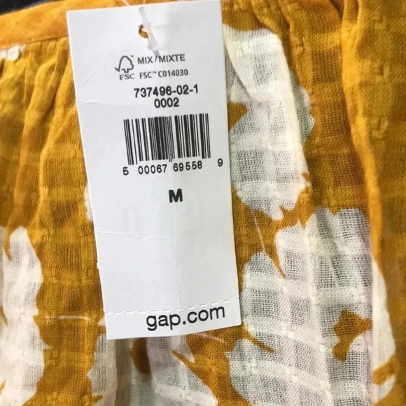 GAP Flutter Short sleeve,scoop neck tie, mustard floral cotton top - Picture 5 of 9